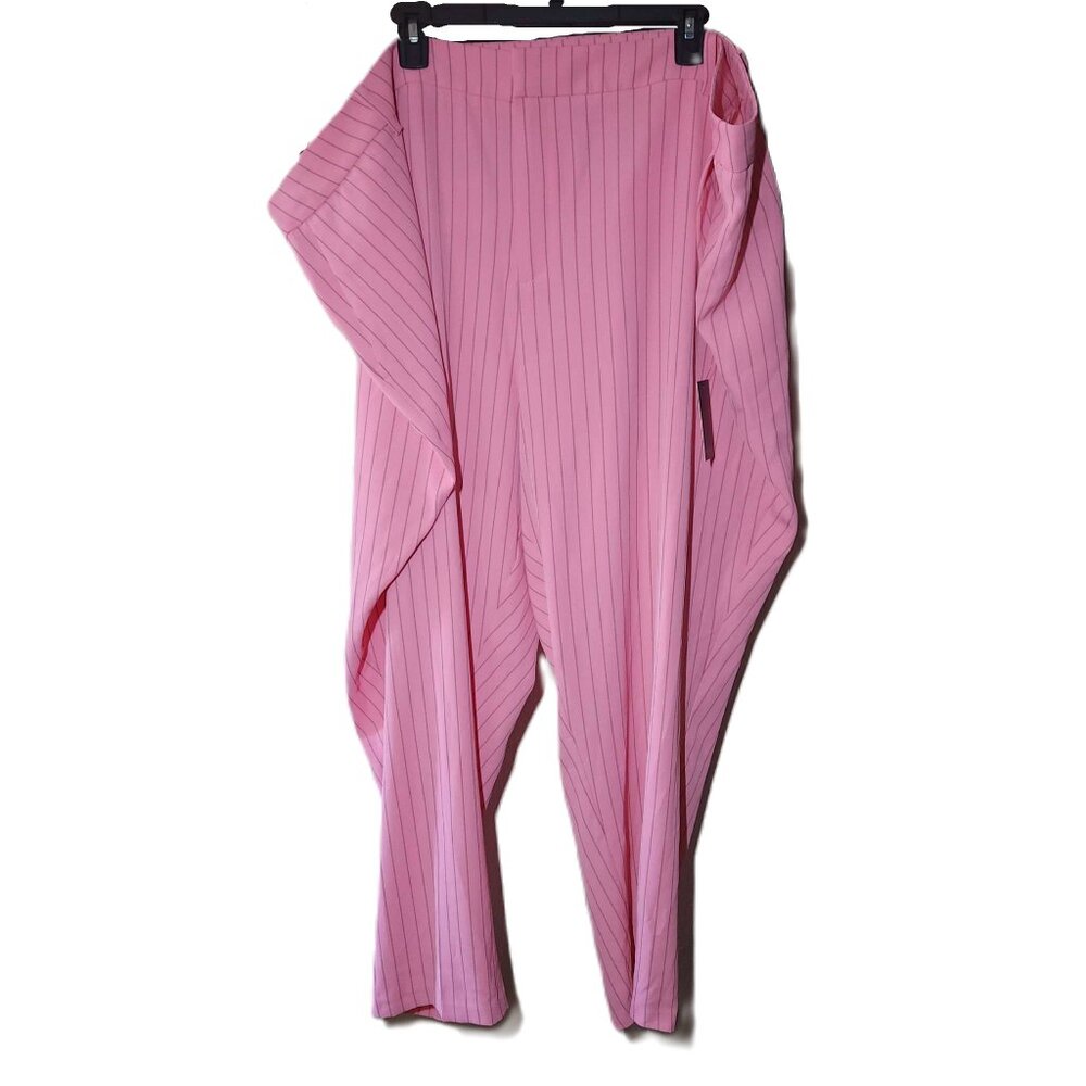 New Eloquii pants Women's 28 Plus size trousers pink pinstripes Spring Fall